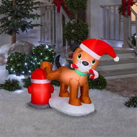 GEMMY INDUSTRIES Gemmy  3.5 ft. Airblown LED Dog with Fire Hydrant Scene Inflatable 9080915